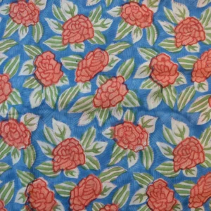 tela algodón block print flores rojas tela india block print azul rojo tela estampada a mano india tela algodón para vestidos ligeros tela para blusas frescas tela decoración floral algodón estampado artesanal tejido block print rojo azul tela para proyectos de costura