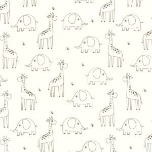 Muselina jirafas y elefantes blanco roto