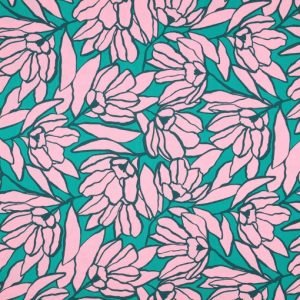 Viscosa Ecovero™ Inked bouquet green & pink - Nerida Hansen