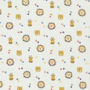 Punto de camiseta leones, jirafas, leopardos y huellas verde menta