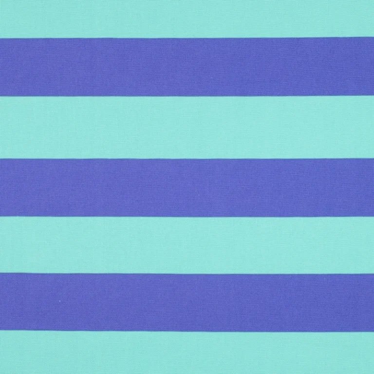 tela canvas 100 % algodón con estampado de rayas de 5 cm en colores aguamarina y azul extendida.