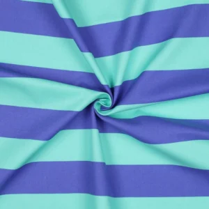 tela canvas a rayas aguamarina y azul drapeada o doblada con volumen para apreciar su cuerpo, grosor y estructura resistente.