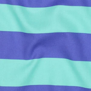 primer plano del tejido canvas mostrando su característica textura de ligamento panamá y el detalle de las rayas de 5 cm en aguamarina y azul.