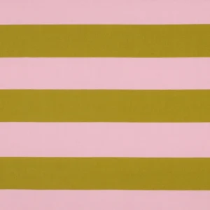Tela canvas 100% algodón con estampado de rayas en colores rosa y ocre extendida.