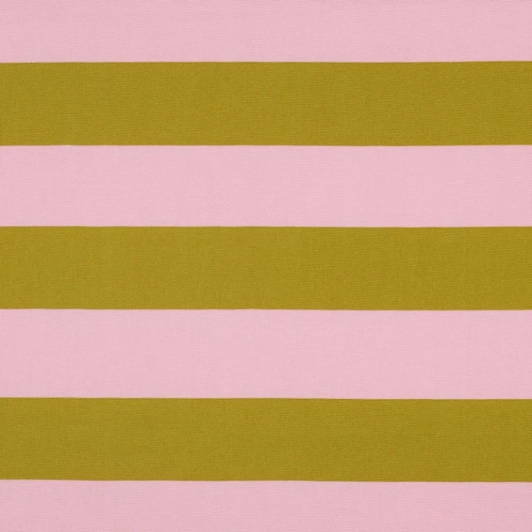 Tela canvas 100% algodón con estampado de rayas en colores rosa y ocre extendida.