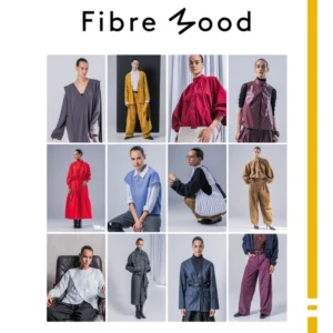 Resumen visual de la revista Fibre Mood 40 con los dibujos técnicos y esquemas de los 12 patrones de costura incluidos en esta edición, como pantalones, vestidos y blusas.